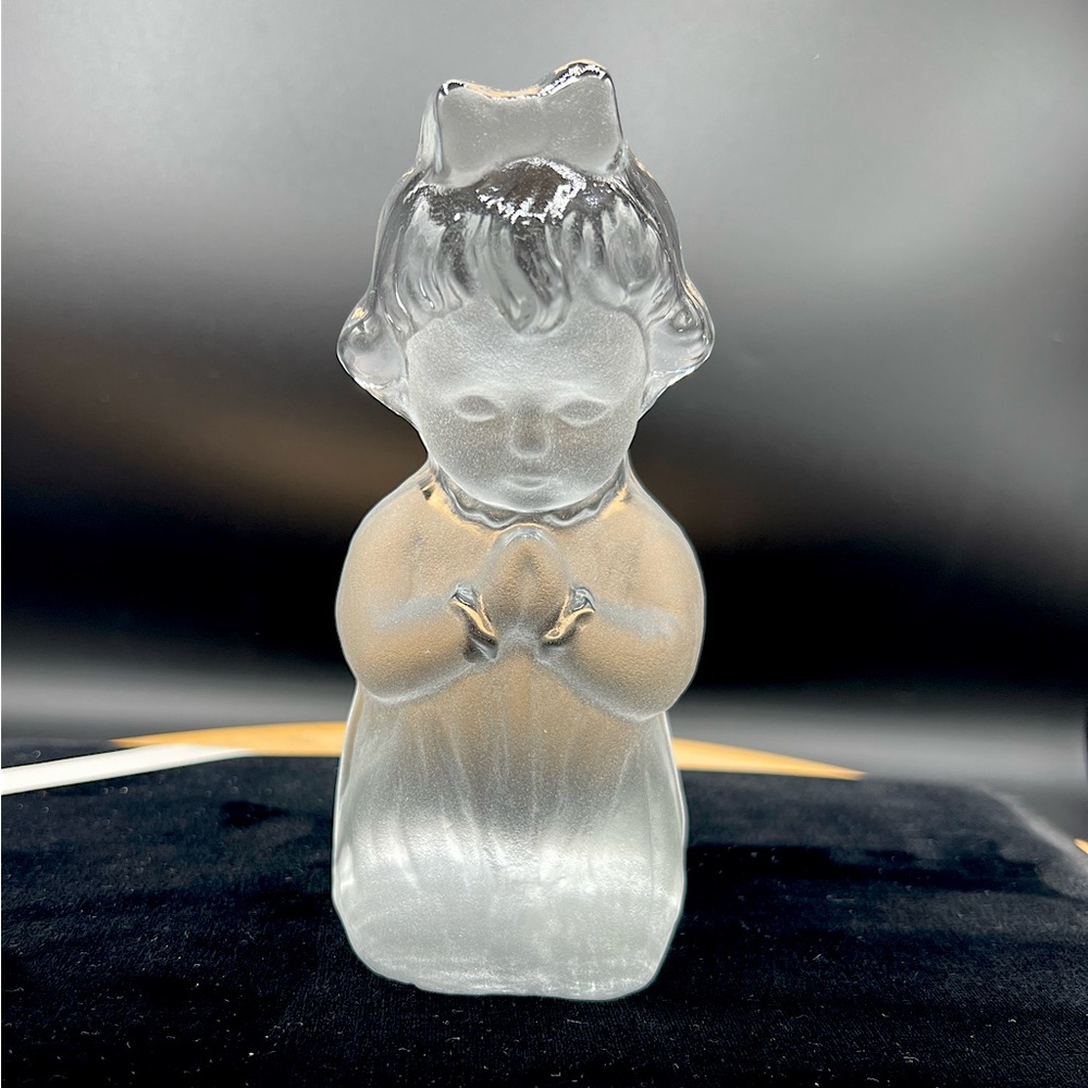 Vintage Viking Hand Made 6" Frosted Clear Crystal Praying Girl Bookend Sculpture